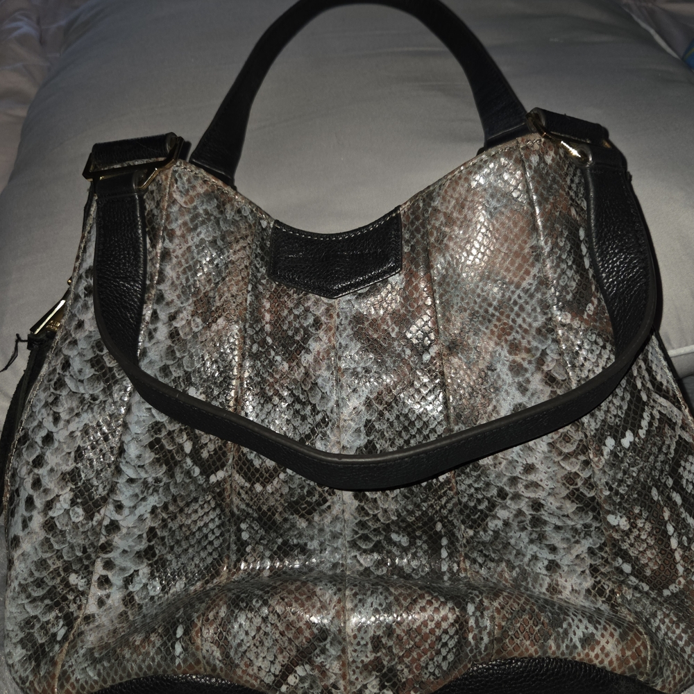 Aimee Kestenberg Black and Brown Snakeskin Shoulder Bag